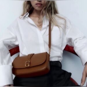 Zara Buckle Crossbody Bag Vegan Leather Brown Small 6287/010 Neutral Casual